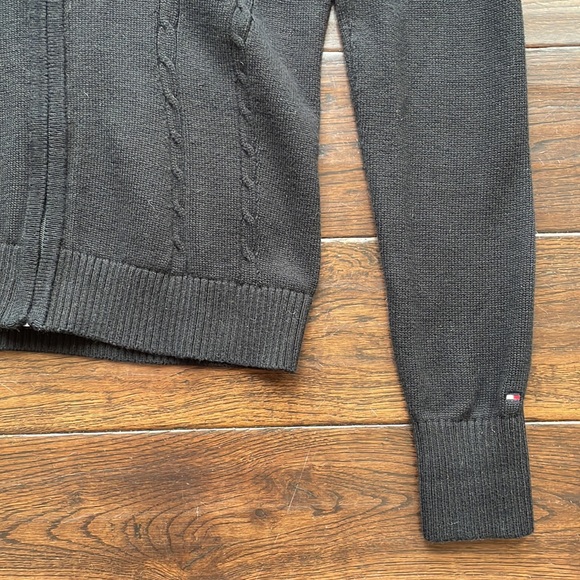 Tommy Hilfiger black logo cardigan zip up cable knit stretchy - Picture 6 of 10